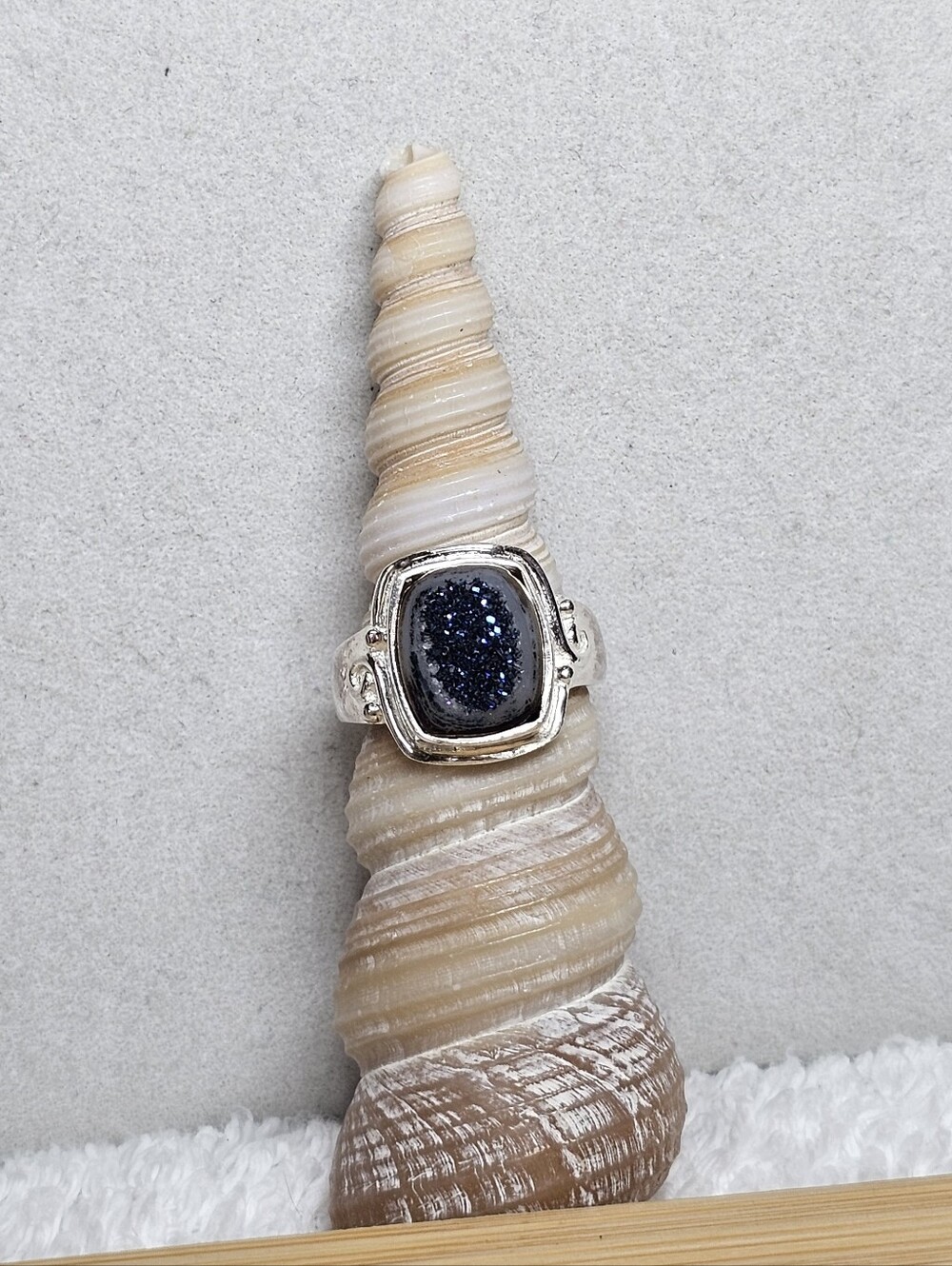 Sajen Sterling Silver Blue Druzy Scroll Ring Size 7 Vintage Artisan